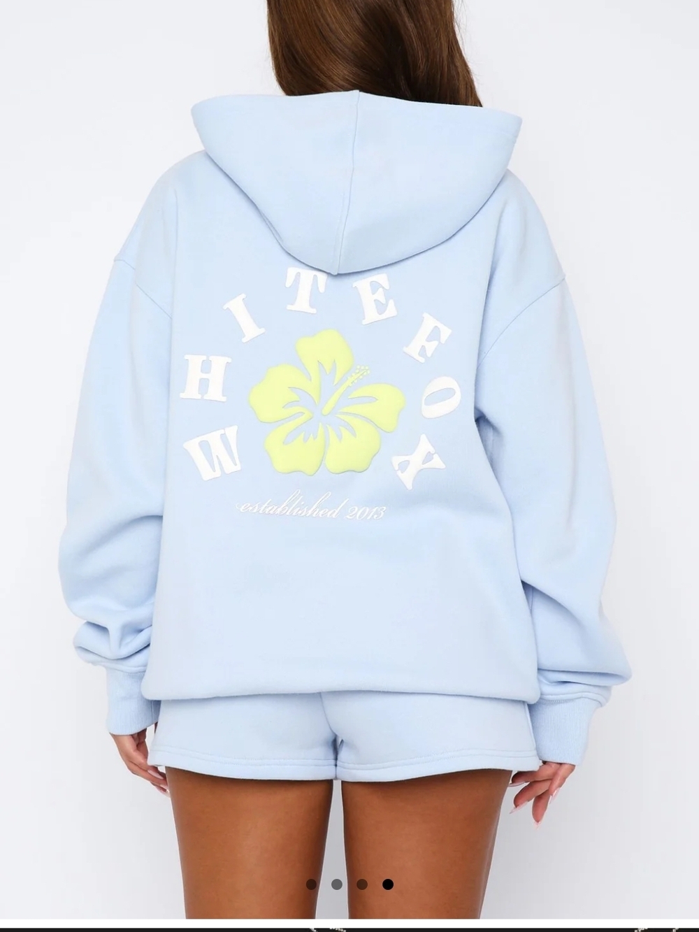 White Fox Boutique Pastel Blue Hoodie with Yellow Hibiscus